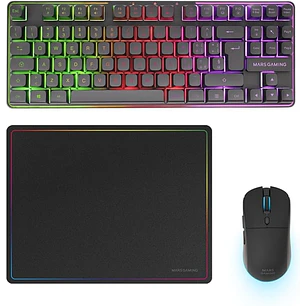Mars Gaming MCPWTKL Combo Pack Gaming 3en1 - Teclado Hibrido H-Mech Formato TKL - Disposicion Italiana QWERTY IT - Raton 3200dpi - Switches HUANO - Co