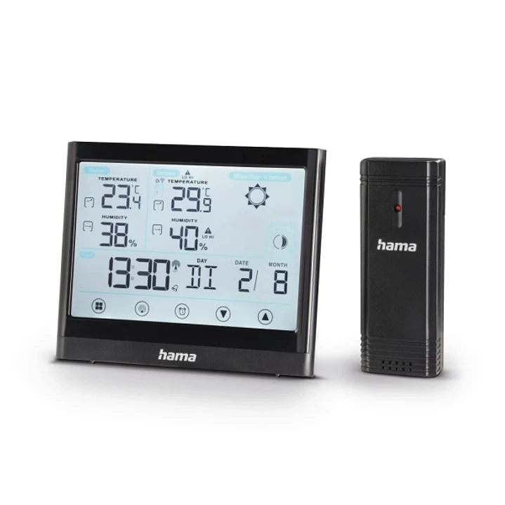 Hama Full Touch Estacion Meteorologica - Reloj - Pantalla Digital - Prevision Meteorologica - Sensor Exterior - Radiofrecuencia - Termometro - Higrome 1