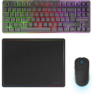 Mars Gaming MCPWTKL Combo Pack Gaming 3en1 - Teclado Hibrido H-Mech Formato TKL - Disposicion Francesa AZERTY FR - Raton 3200dpi - Switches HUANO - Co