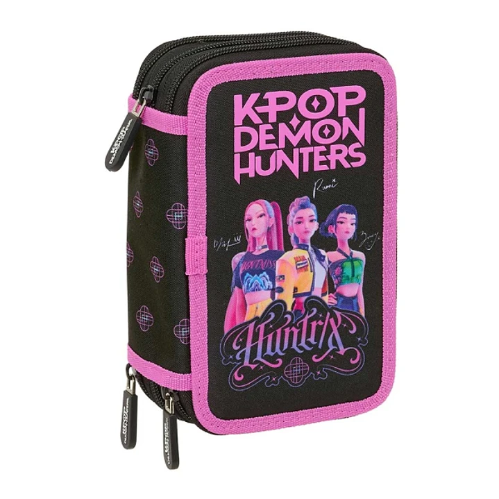 Safta K-Pop Demon Hunters Plumier de 3 Pisos - 37 Piezas - Goma - Lapiz - 2 Boligrafos - Sacapuntas - 2 Reglas - 16 Colores - 14 Rotuladores - 12.5x19 1