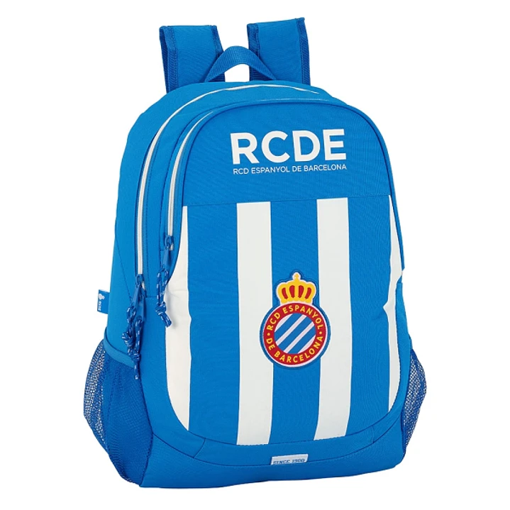 Safta RCD Espanyol Mochila Adaptable a Carro - Portabotellas - Dos Compartimentos Grandes - Doble Cremallera - Hombreras Ergonomicas - Asa de Mano - 2 1