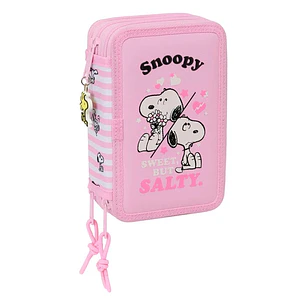 Safta Snoopy Plumier de 3 Pisos - 37 Piezas - Goma - Lapiz - 2 Boligrafos - Sacapuntas - 2 Reglas - 16 Colores - 14 Rotuladores - 12.5x19.5x5.5cm - Co