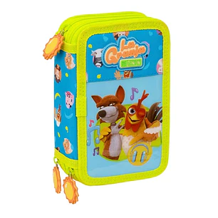 Safta la Granja de Zenon Plumier de 3 Pisos - 37 Piezas - Goma - Lapiz - 2 Boligrafos - Sacapuntas - 2 Reglas - 16 Colores - 14 Rotuladores - 12.5x19.