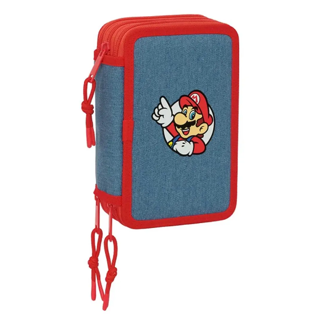 Safta Super Mario Plumier de 3 Pisos - 37 Piezas - Goma - Lapiz - 2 Boligrafos - Sacapuntas - 2 Reglas - 16 Colores - 14 Rotuladores - 12.5x19.5x5.5cm 1