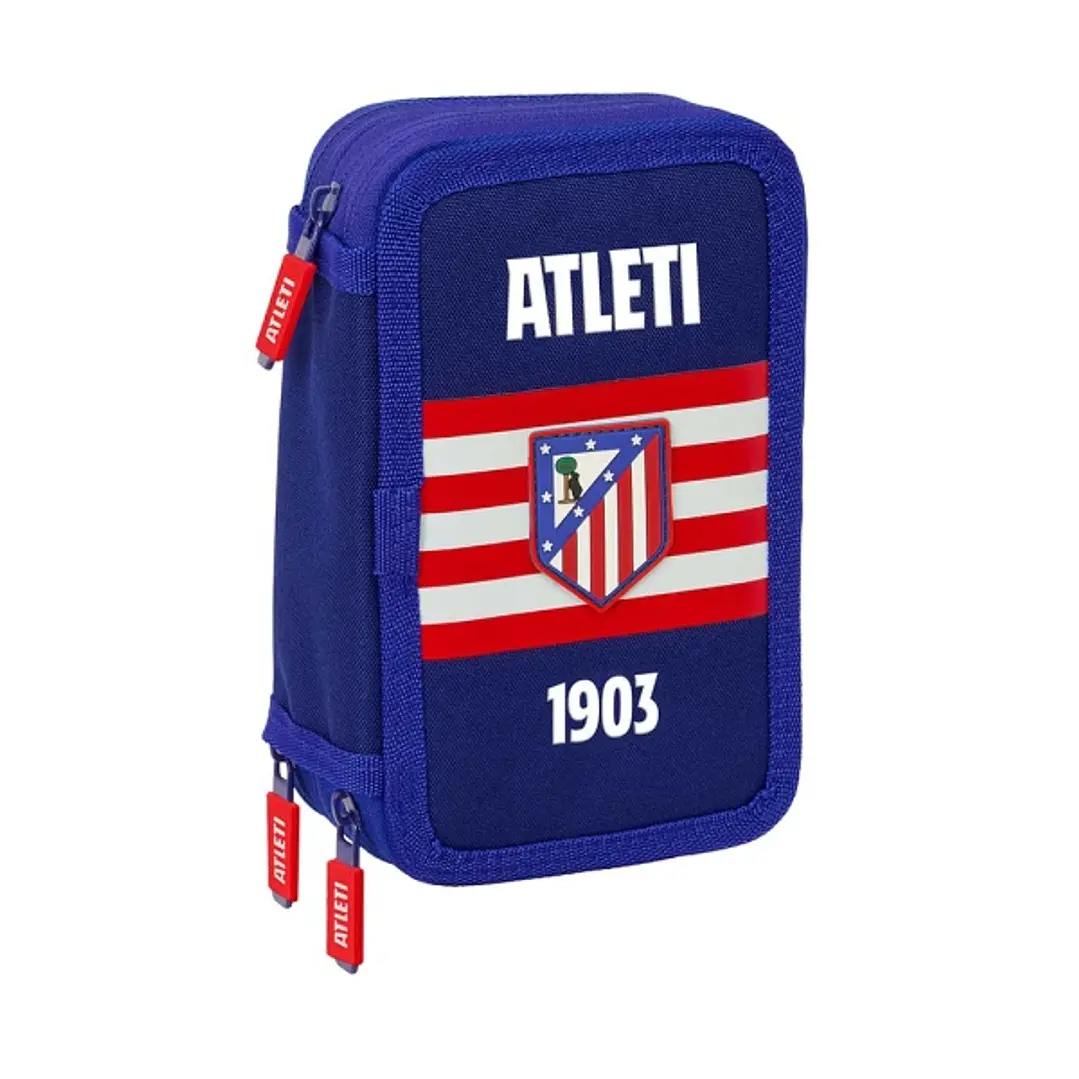 Safta Atletico de Madrid Plumier de 3 Pisos - 37 Piezas - Goma - Lapiz - 2 Boligrafos - Sacapuntas - 2 Reglas - 16 Colores - 14 Rotuladores - 12.5x19. 1