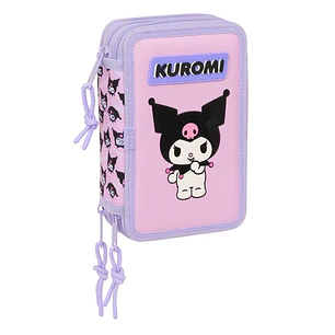 Safta Kuromi Plumier de 3 Pisos - 37 Piezas - Goma - Lapiz - 2 Boligrafos - Sacapuntas - 2 Reglas - 16 Colores - 14 Rotuladores - 12.5x19.5x5.5cm - Co