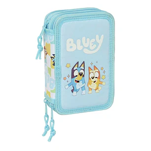 Safta Bluey Ready Plumier de 3 Pisos - 37 Piezas - Goma - Lapiz - 2 Boligrafos - Sacapuntas - 2 Reglas - 16 Colores - 14 Rotuladores - 12.5x19.5x5.5cm