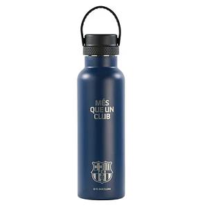 Safta F.C.Barcelona Botella Reutilizable 600mL - Doble Pared - Base de Silicona - Acero Inoxidable - Tapon a Rosca con Asa - 12H Caliente / 24H Frio -