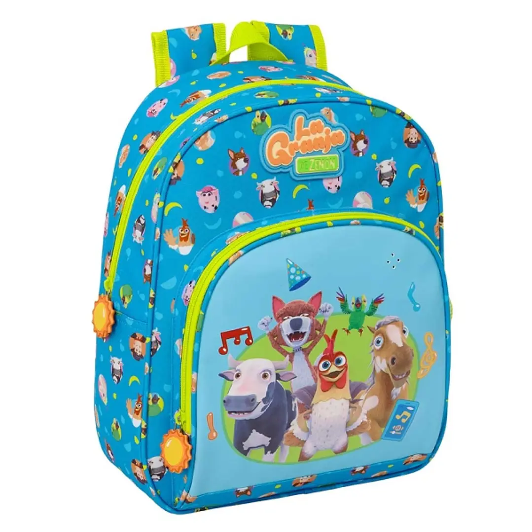 Safta la Granja de Zenon Mochila Infantil - Portabotellas - Bolsillo Frontal - Asa de Mano - Hombreras Acolchadas - 28x34x10cm - Color Azul y Amarillo 1