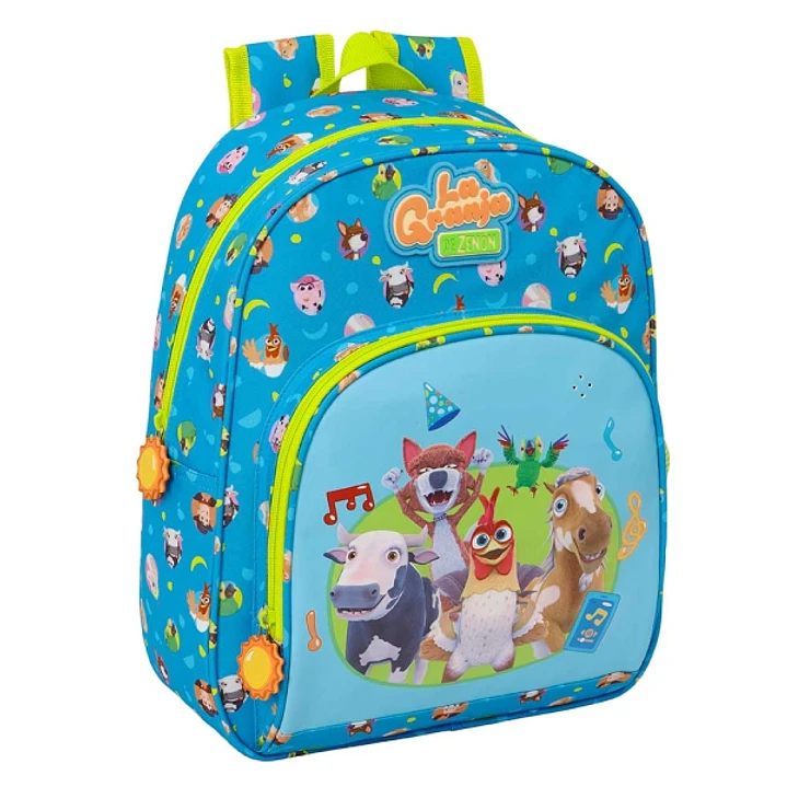 Safta la Granja de Zenon Mochila Infantil - Portabotellas - Bolsillo Frontal - Asa de Mano - Hombreras Acolchadas - 28x34x10cm - Color Azul y Amarillo 1