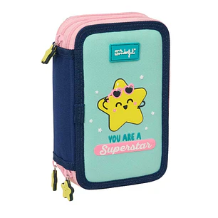 Safta Mr. Wonderful Estrella Plumier de 3 Pisos - 37 Piezas - Goma - Lapiz - 2 Boligrafos - Sacapuntas - 2 Reglas - 16 Colores - 14 Rotuladores - 12.5