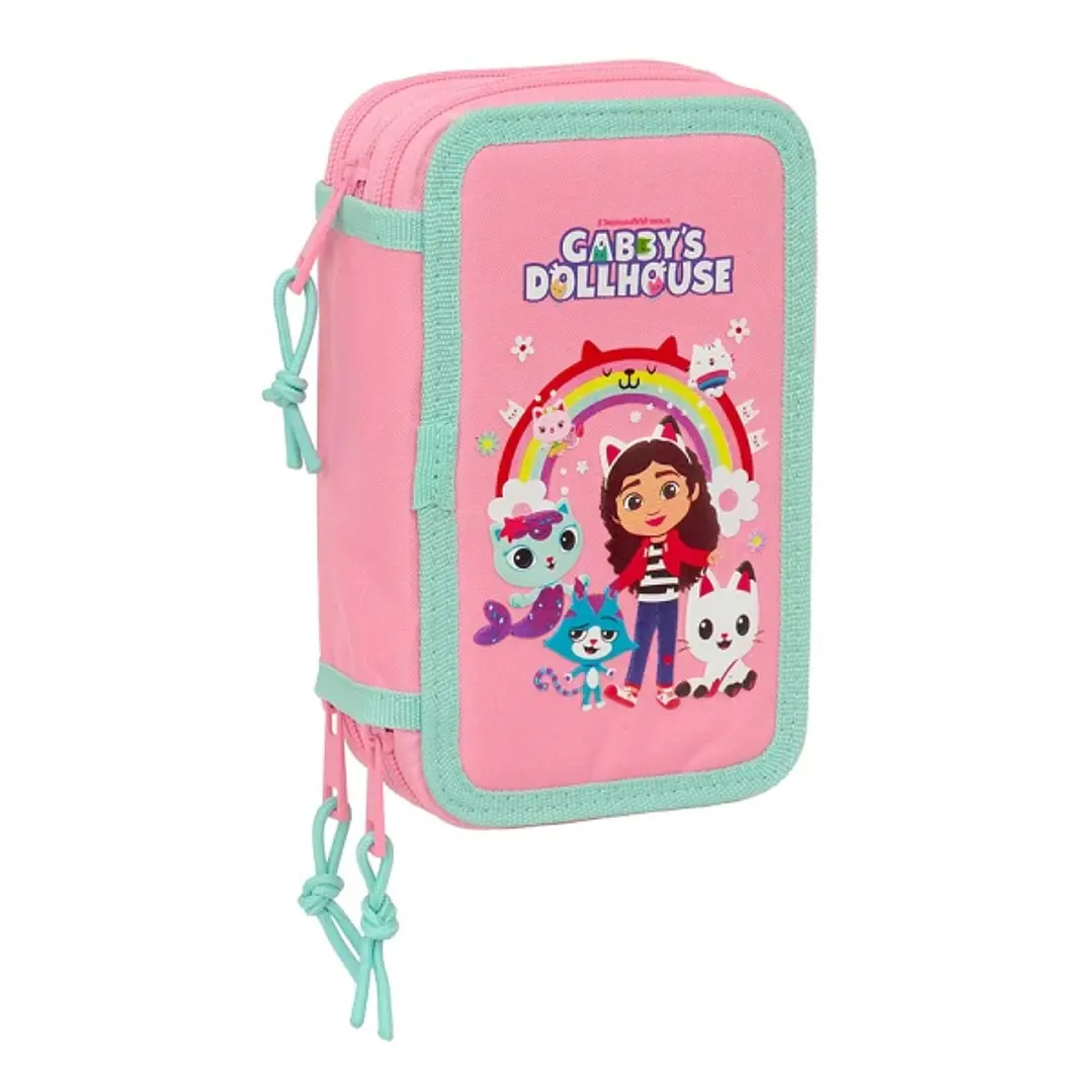 Safta Gabby's Dollhouse Plumier de 3 Pisos - 37 Piezas - Goma - Lapiz - 2 Boligrafos - Sacapuntas - 2 Reglas - 16 Colores - 14 Rotuladores - 12.5x19.5 1