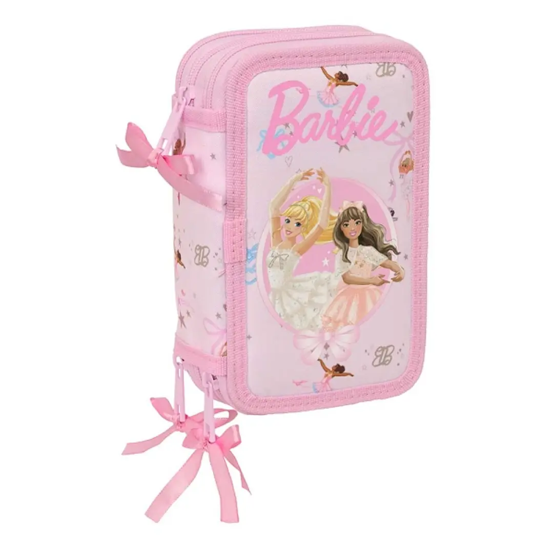 Safta Barbie Ballet Plumier de 3 Pisos - 37 Piezas - Goma - Lapiz - 2 Boligrafos - Sacapuntas - 2 Reglas - 16 Colores - 14 Rotuladores - 12.5x19.5x5.5 1