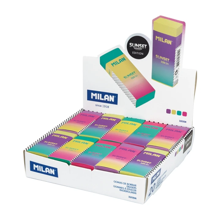 Milan Nata 320 Sunset Expositor con 20 Gomas de Borrar - Colores Surtidos 1