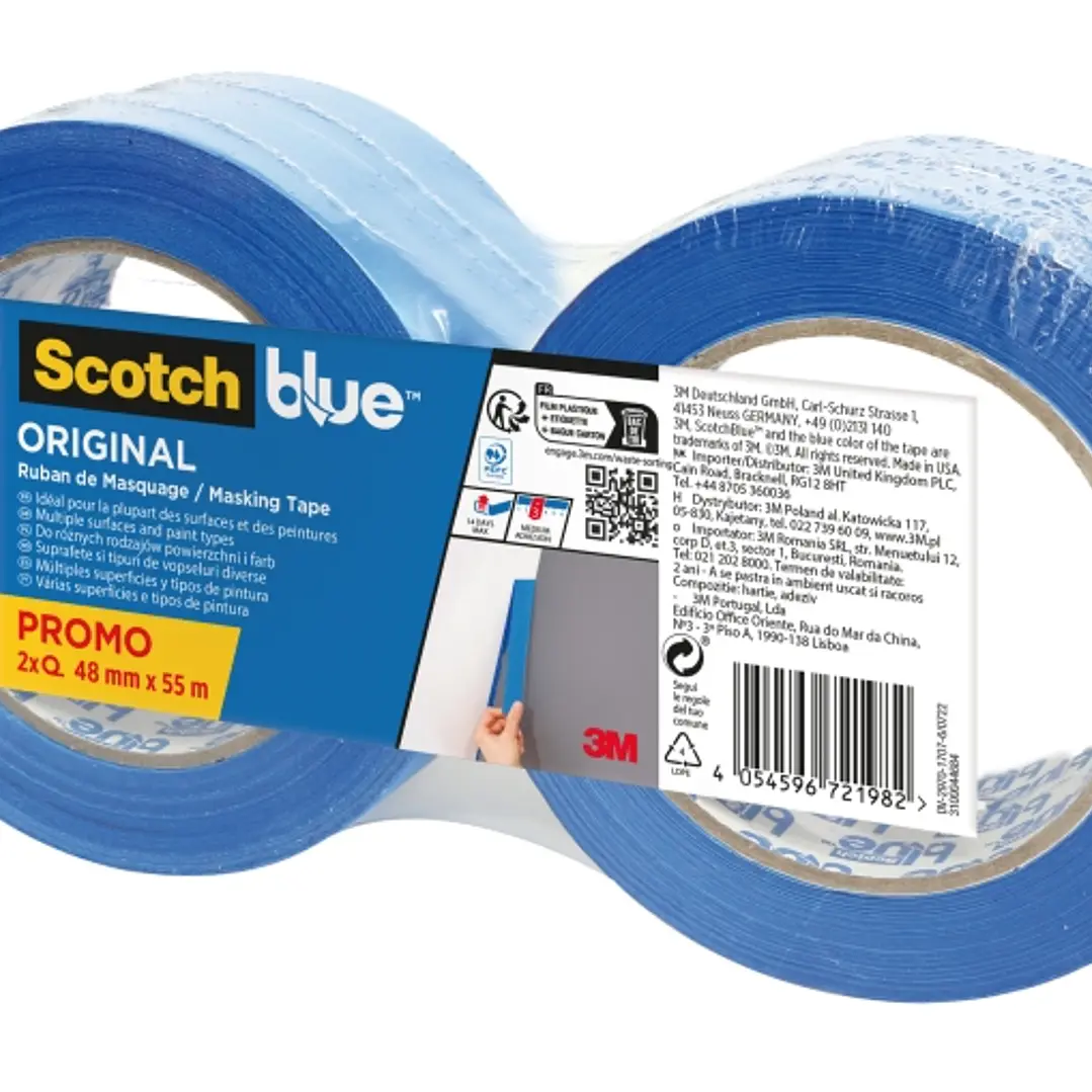 Scotchblue Original Pack de 2 Cintas de Enmascarar - 48mm x 55m - 100% PEFC - Multisuperficie - Color Azul 1