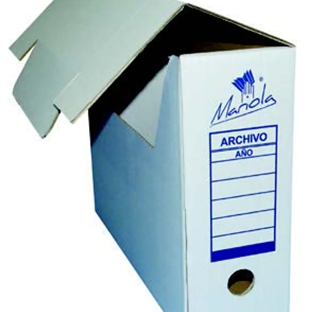 Mariola Caja de Archivo Definitivo Tamaño Folio - Medidas 25,5x10x35,5cm - Ideal para Organizar Documentos - Color Blanco y Azul 1