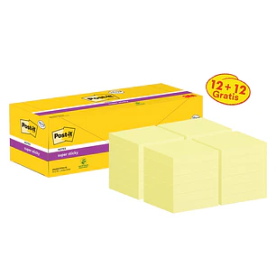 Post-It Super Sticky Pack de 24 Blocs de 90 Notas Adhesivas Reposicionables - 76x76mm - Promocion 12 Blocs + 12 Gratis - Color Amarillo Claro