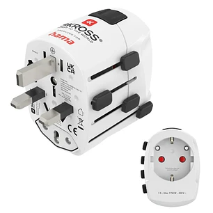Hama World Travel Pro Adaptador de Viaje Universal - Potencia hasta 1750W - Voltaje 100-250V - Color Blanco