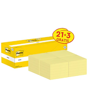 Post-It Pack de 24 Blocs de 100 Notas Adhesivas Reposicionables - Forma Cuadrada - 76x76mm - Color Amarillo Claro
