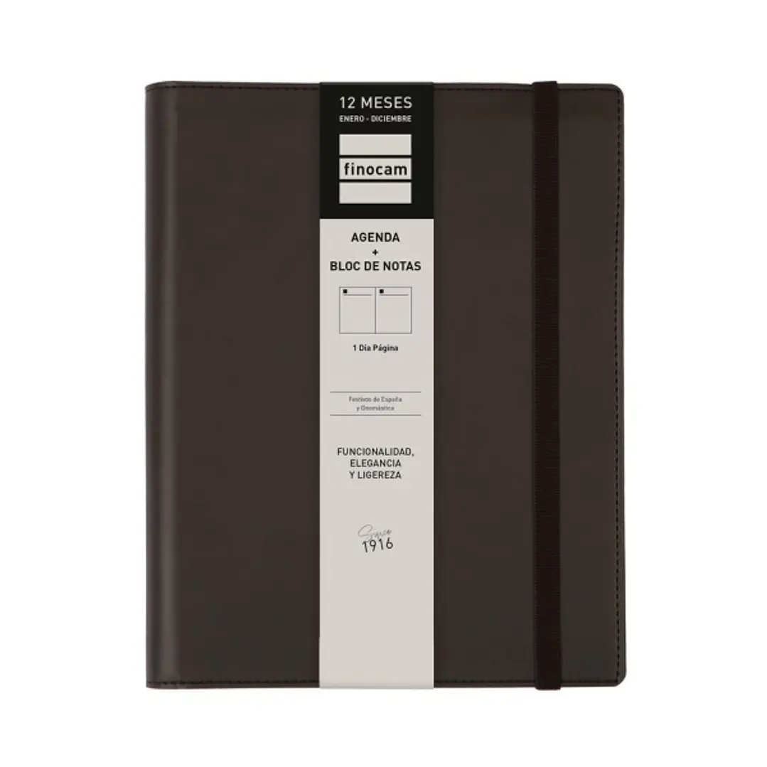 Finocam Duoband Agenda - Anual 2026 - Bloc de Notas - Formato E10 - 176x28x226mm - 1 Dia por Pagina - Color Negro 1