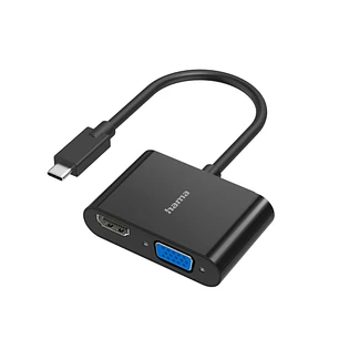 Hama Essential Adaptador de Video 2 en 1 - Entrada USB-C Macho - Salida VGA y HDMI Hembra - Color Negro