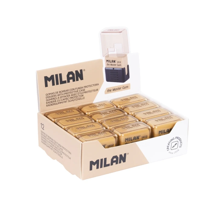 Milan Master Gum Expositor con 12 Gomas para Bellas Artes - Funda Rigida - Miga de Pan - Caucho Sintetico - Color Marron 1