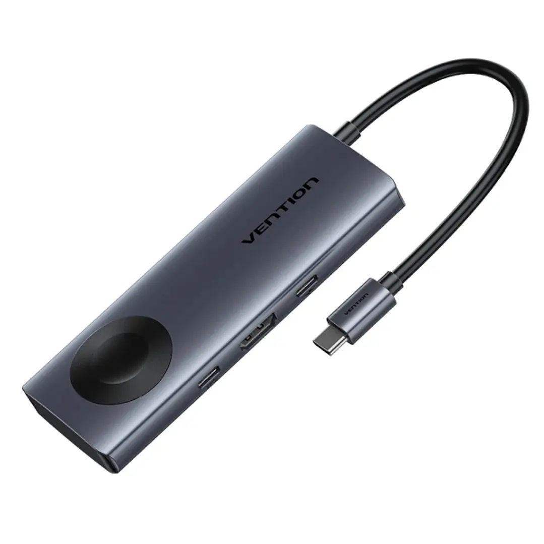 Vention Estacion de Docking 6 en 1 - 100W - Cable USB-C de 15cm Integrado - HDMI 4K - 2xUSB-C - 2xUSB-A - Power Delivery - Cargador Inalambrico - Colo 1