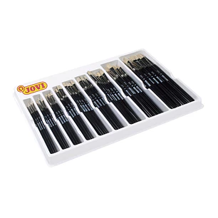 Jovi Caja Expositora de 108 Pinceles Artisticos Planos Pelo Cerda Surtidos - Pelo Natural - Mango de Madera - Punta Plana - Pelo Duro - Color Negro