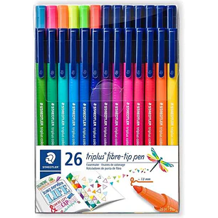 Staedtler Triplus Color 323 Pack de 26 Rotuladores de Punta Fina - Trazo 1mm Aprox - Tinta Base de Agua - Colores Surtidos