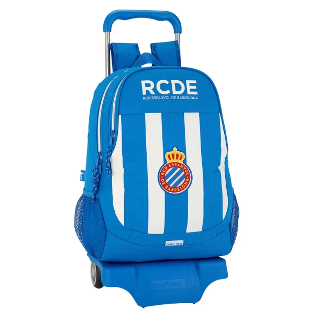 Safta RCD Espanyol Mochila con Carro - Portabotellas - Dos Compartimentos - Tirador Doble - Hombreras y Espalda Acolchadas - Asa Superior - Mochila Ex 1