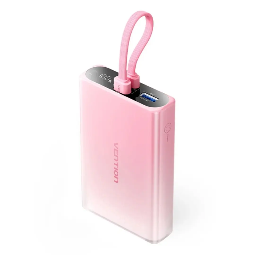 Vention Powerbank de 10000mAh - Potencia de Salida hasta 22.5W - USB-A - USB-C - Pantalla - Linterna LED Integrada - Apto para Viajes Aereos - 108x68x 1