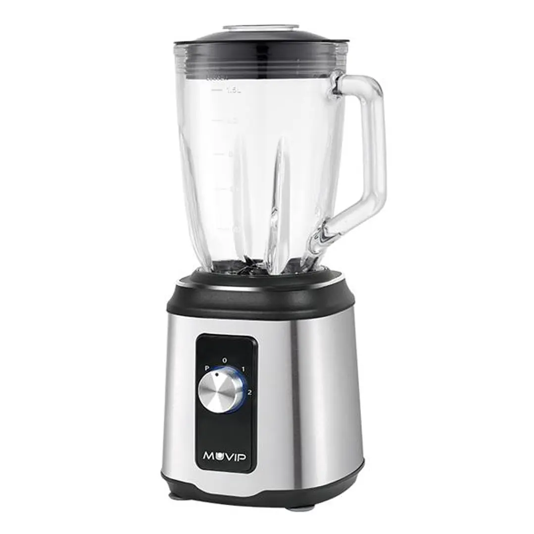 Muvip Batidora de Vaso 1800W 1.5L - 2 Velocidades - Funcion Pulse - Cuerpo Acero Inoxidable - Cuchillas Dentadas con Recubrimiento de Titanio 1