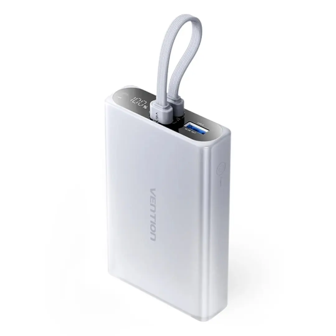 Vention Powerbank de 10000mAh - Potencia de Salida hasta 22.5W - USB-A - USB-C - Pantalla - Linterna LED Integrada - Apto para Viajes Aereos - 108x68x 1