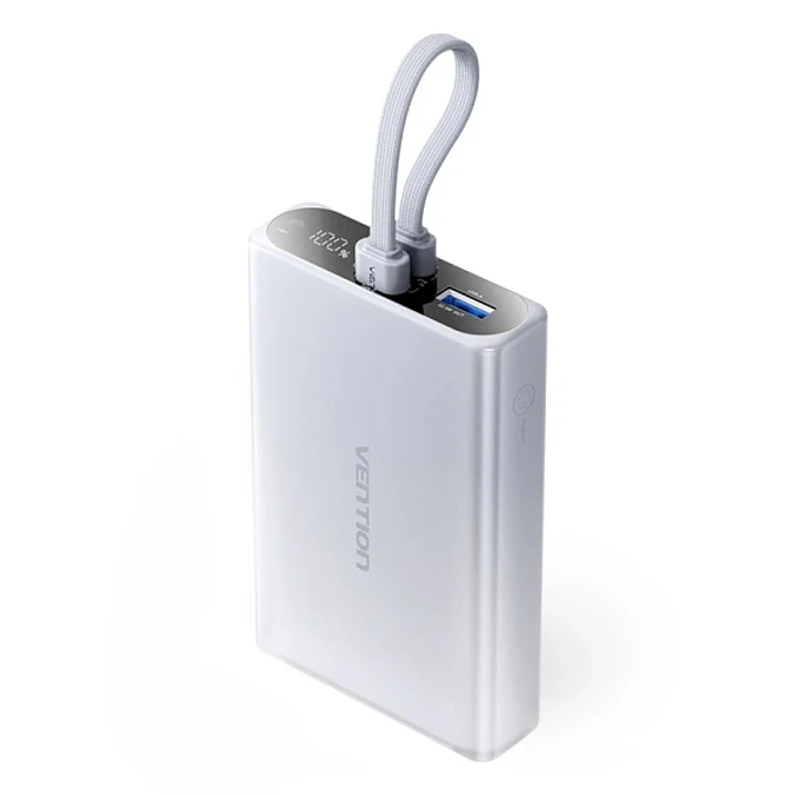 Vention Powerbank de 10000mAh - Potencia de Salida hasta 22.5W - USB-A - USB-C - Pantalla - Linterna LED Integrada - Apto para Viajes Aereos - 108x68x 1