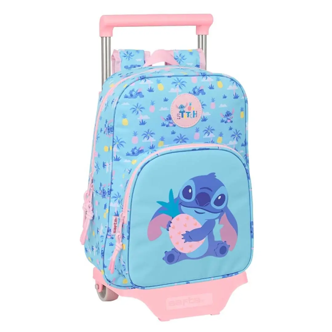 Safta Stitch Waves Mochila con Carro - Extraible - Portabotellas - Bolsillo Frontal - Asa de Mano - 26x34x11cm - Color Azul Claro 1