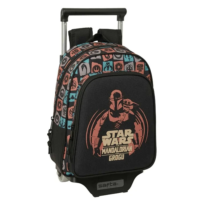 Safta Mandalorian and Grogu Mochila con Carro - Extraible - Portabotellas - Bolsillo Frontal - Asa de Mano - 27x33x10cm - Color Negro 1