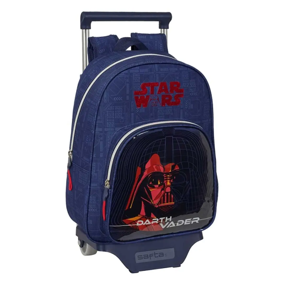 Safta Star Wars Mochila con Carro - Extraible - Portabotellas - Bolsillo Frontal - Asa de Mano - 27x33x10cm - Color Azul Marino 1
