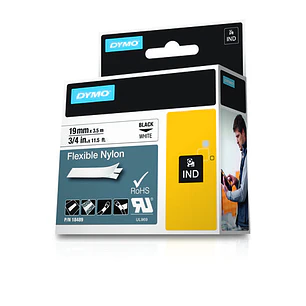 Dymo Rhino ID1-19 Cinta de Etiquetas Original para Rotuladora - Texto Negro sobre Fondo Blanco - Ancho 19mm x 3.5 metros - 18489