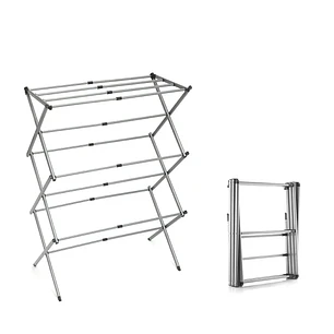 Innovagoods Cloxy Tendedero Metalico Extensible con 3 Alturas - 11 Barras - Soporta hasta 12kg - Plegable - Resistente al Agua - 43x10x38cm - Color Gr
