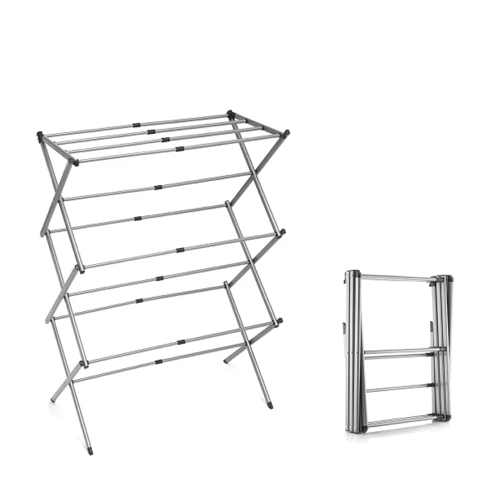 Innovagoods Cloxy Tendedero Metalico Extensible con 3 Alturas - 11 Barras - Soporta hasta 12kg - Plegable - Resistente al Agua - 43x10x38cm - Color Gr 1
