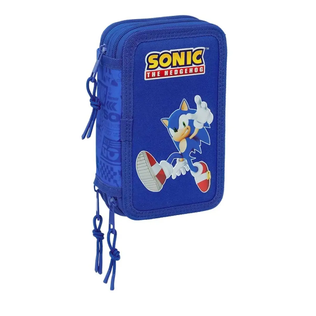 Safta Sonic Plumier de 3 Pisos - 37 Piezas - 1.3L - Goma - Lapiz - Boligrafos - Sacapuntas - Reglas - 16 Colores - 14 Rotuladores - 125x55x195mm - Col 1
