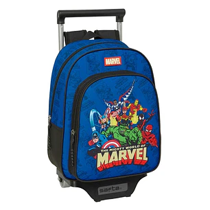 Safta Avengers Mochila con Carro - Portabotellas - Hombreras Ergonomicas - Mochila Extraible - Material Resistente - Asa Superior - 10L - 270x100x330m