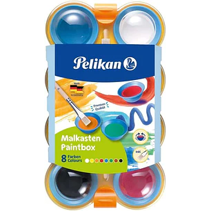 Pelikan Acuarelas Kids - Pocillos Separables - Pincel Jumbo Incluido - Faciles de Diluir - Resistentes a la Luz - Caja con Pestillo - Colores Surtidos