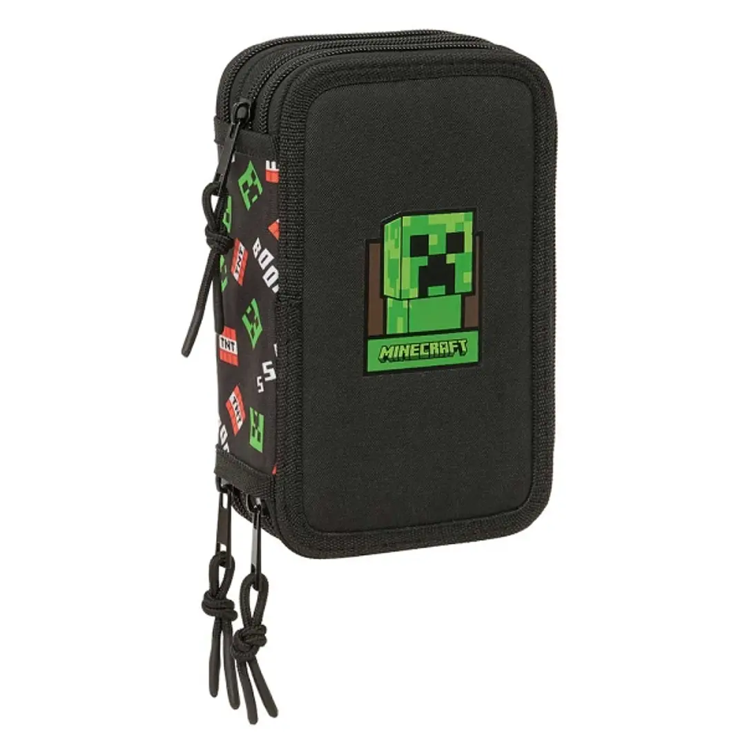 Safta Minecraft Plumier de 3 Pisos - 37 Piezas - 1.3L - Goma - Lapiz - Boligrafos - Sacapuntas - Reglas - 16 Colores - 14 Rotuladores - 125x55x195mm - 1
