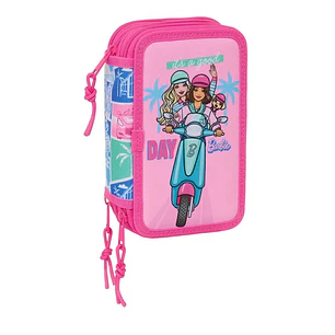 Safta Barbie Plumier de 3 Pisos - 37 Piezas - 1.3L - Goma - Lapiz - Boligrafos - Sacapuntas - Reglas - 16 Colores - 14 Rotuladores - 125x55x195mm - Co