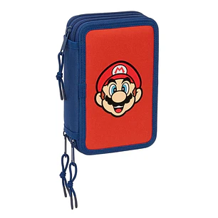 Safta Super Mario Mamma Mia Plumier de 3 Pisos - 37 Piezas - 1.3L - Goma - Lapiz - Boligrafos - Sacapuntas - Reglas - 16 Colores - 14 Rotuladores - 12