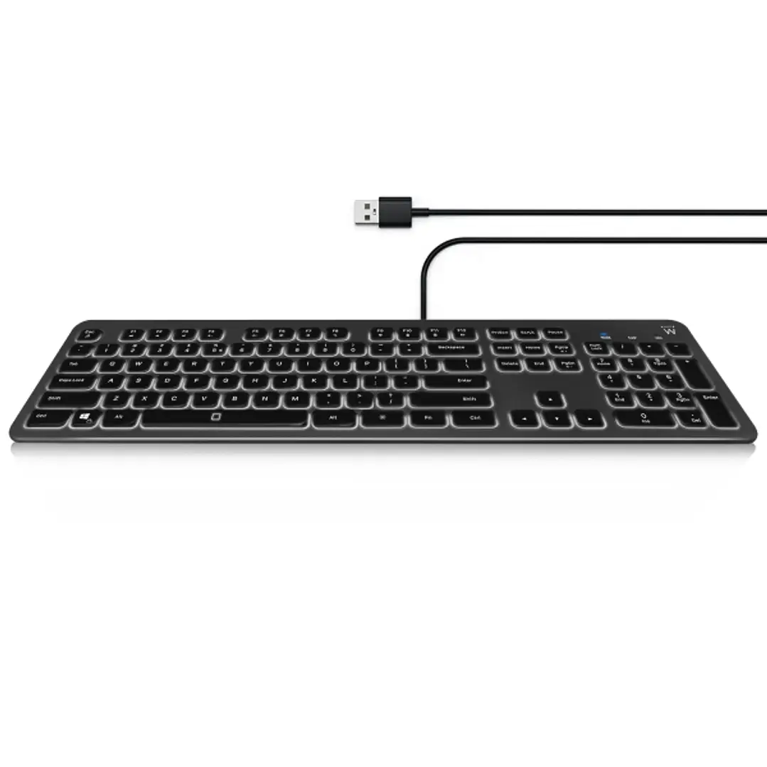 Ewent Teclado con cable USB - Disposicion Eslovena QWERTZ SI - Retroiluminacion - Teclas de Bajo Perfil y Silenciosas - Cable de 1.5m - Color Negro 1