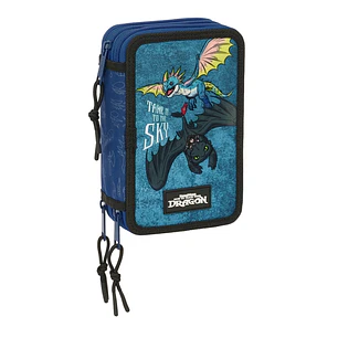 Safta Como Entrenar a Tu Dragon Plumier de 3 Pisos - 37 Piezas - 1.3L - Goma - Lapiz - Boligrafos - Sacapuntas - Reglas - 16 Colores - 14 Rotuladores 