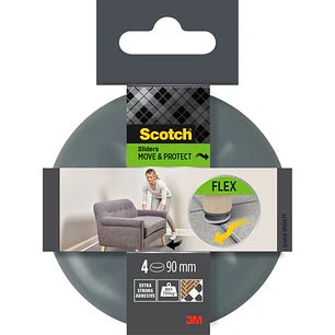 Scotch Move and Protect Flex Pack de 4 Patines Deslizantes Adhesivos - Diametro de 90mm - Soporta hasta 700kg - Color Gris