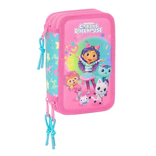 Safta Gabby's Dollhouse Confetti Plumier de 3 Pisos - 37 Piezas - 1.3L - Goma - Lapiz - Boligrafos - Sacapuntas - Reglas - 16 Colores - 14 Rotuladores